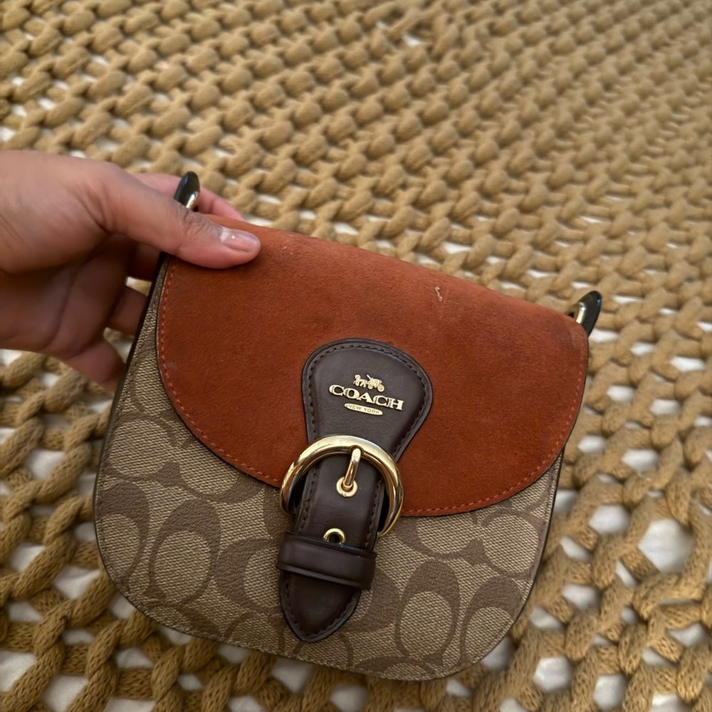 Coach Tan and Brown Crossbody Bag with Monogram